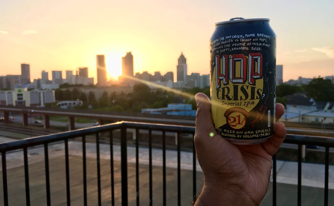 Atlanta skyline at golden hour from a rooftop